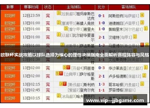 欧联杯实战攻略以球队选择为核心的理性决策指南全面解析赛程阵容与风格