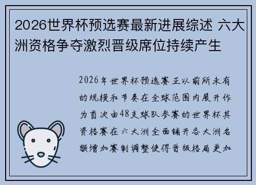 2026世界杯预选赛最新进展综述 六大洲资格争夺激烈晋级席位持续产生